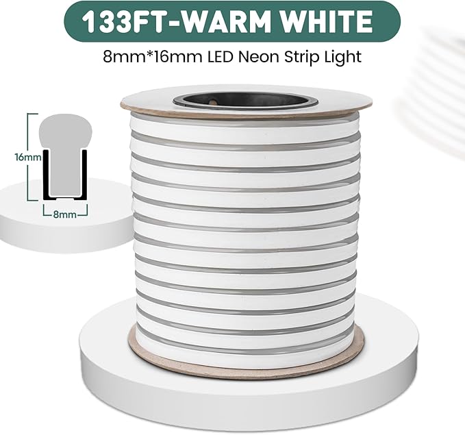 GZBtech Flexible LED Neon Rope Lights 132FT,AC 110-120V Waterproof Strip Light, 120 LEDs/M Cuttable Connectable Neon Lighting for Indoor Outdoor Home Decor/Commercial Building Use-Cold White 40M-Ruum Studio Home