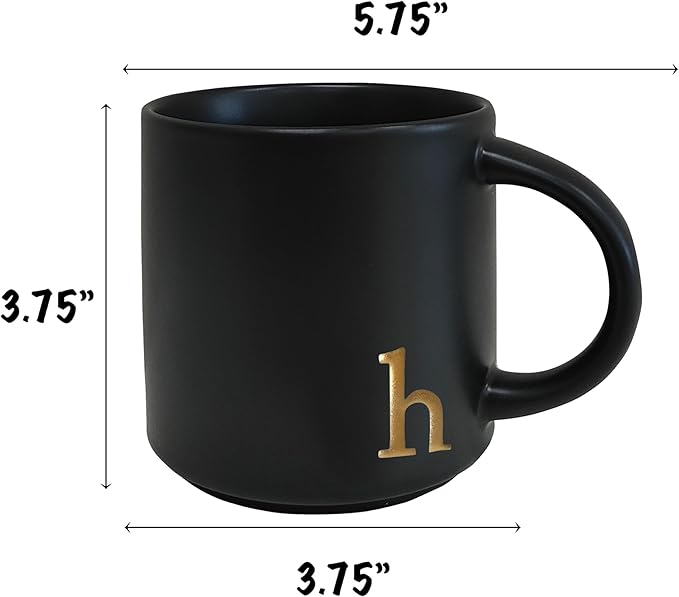 COLLECTIVE HOME - Black Monogram Ceramic Mugs, 15 oz Golden Initial Coffee Cups, Elegant Alphabet Tea Mugs, Personalized Halloween Mug with Gift Box, Perfect for Office and Home Décor (h)-Ruum Studio Home