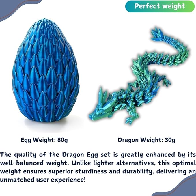 POIVOCF3D Printed 12” Articulated Crystal Dragon Inside 5.1” Egg – Fantasy Collectible, Fidget Toy & Stocking Easter Basket Stuffers for Home & Office Decor (Laser Blue)-Ruum Studio Home