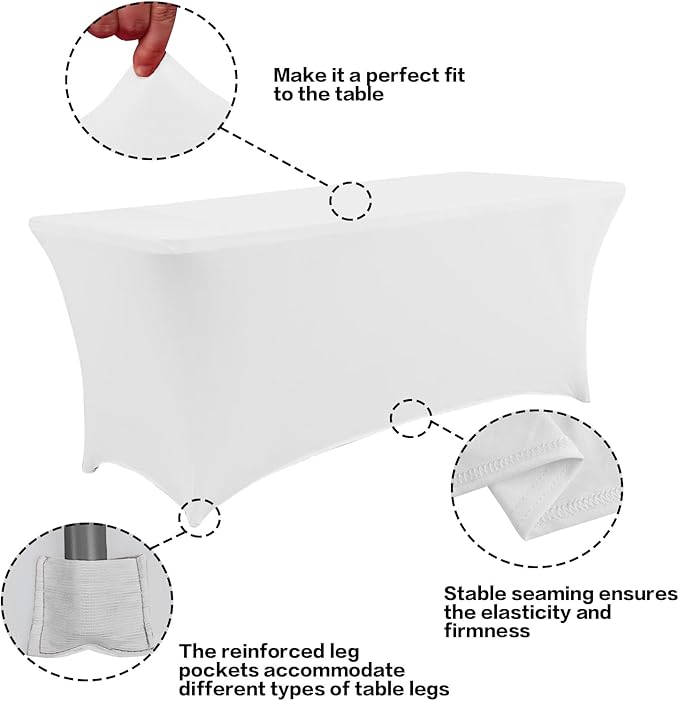 IVAPUPU 6FT Spring Table Cloth for Rectangular Fitted Events Stretch White Table Covers Washable Spandex Tablecloth Protector for Party, Wedding, Cocktail, Banquet, Festival-Ruum Studio Home