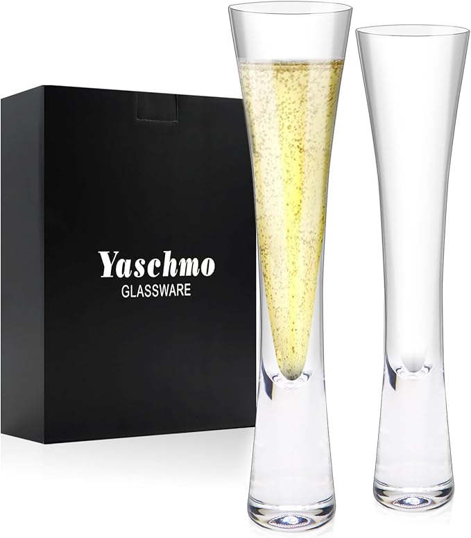 Champagne Flutes Set of 2, Hand Blown Crystal Champagne Glasses, Modern Unique Design, Lead-Free Prosecco Flutes, Elegant Toasting Glasses Gift for Wedding, Anniversary, Birthday, Christmas-Ruum Studio Home