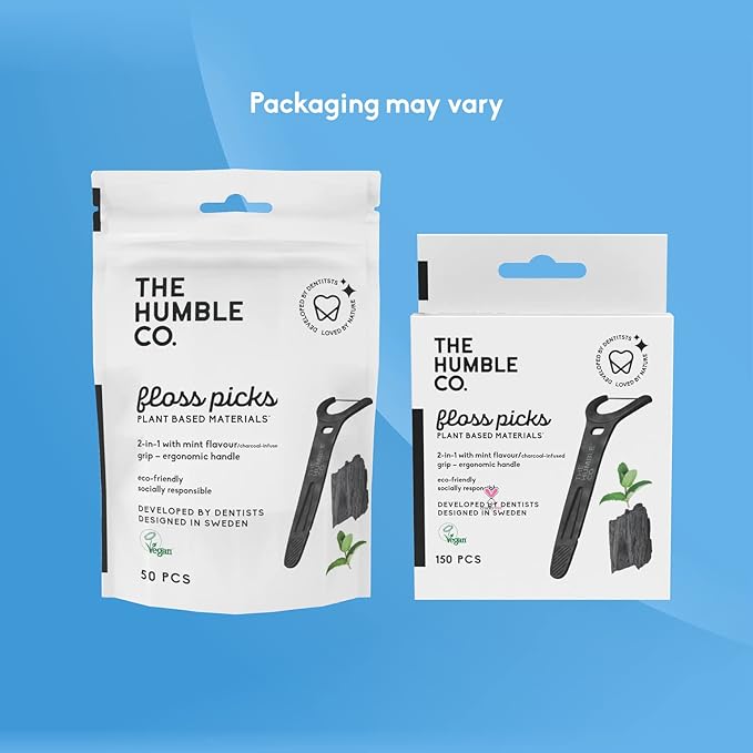 The Humble Co. Floss Picks (200 Count) – Plant Based Dental Floss Picks with Grip Handle for Superior Oral Care, Dental Hygiene, and Gum Health, Cruelty Free Tooth Floss Picks (Charcoal)-Ruum Studio Home