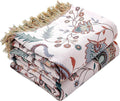Boho Throw Blanket for Bed,100% Ultra Cotton Soft Breathable Bed Throw Floral Printed Farmhouse Decor Rustic Bed Throws for Couch Sofa Quilt White Flowers 60" x 80"-Ruum Studio Home