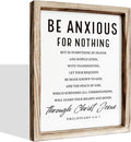 Christian Wooden Wall Signs, Farmhouse Home Decor, Christian Hanging Decor, Living Room Decors, Framed Wall Plaque Sign 15 * 11.5 inches, Be Anxious for Nothing Sign-Ruum Studio Home