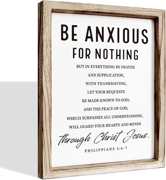 Christian Wooden Wall Signs, Farmhouse Home Decor, Christian Hanging Decor, Living Room Decors, Framed Wall Plaque Sign 15 * 11.5 inches, Be Anxious for Nothing Sign-Ruum Studio Home