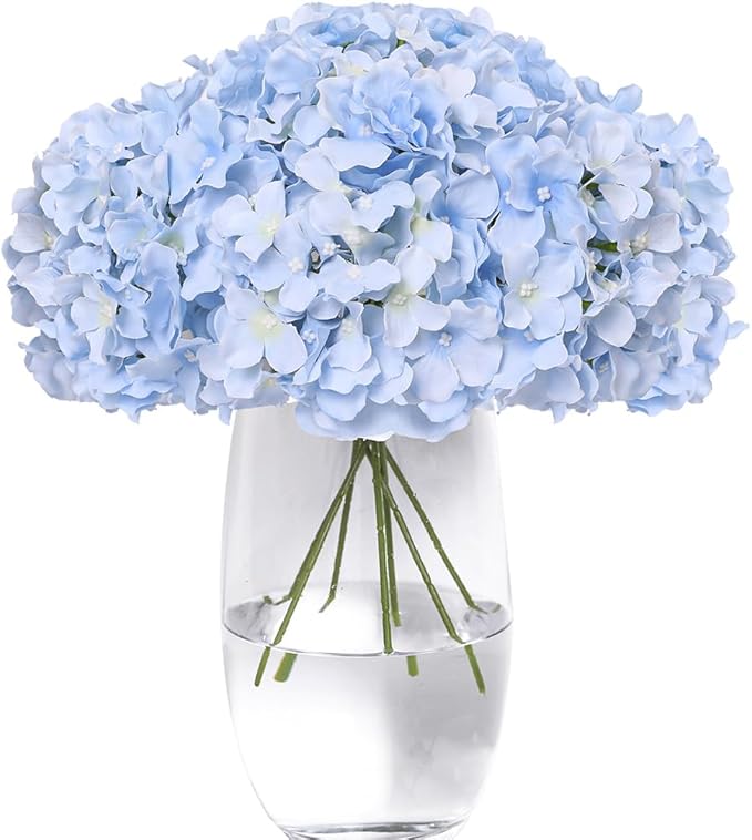 Tifuly Hydrangea Artificial Flowers -12 pcs Realistic Fake Hydrangea Silk Flowers with Stems Faux Hydrangea Flowers Heads for Office Home Party Wedding Centerpiece DIY Floral Decor(Sky Blue)-Ruum Studio Home