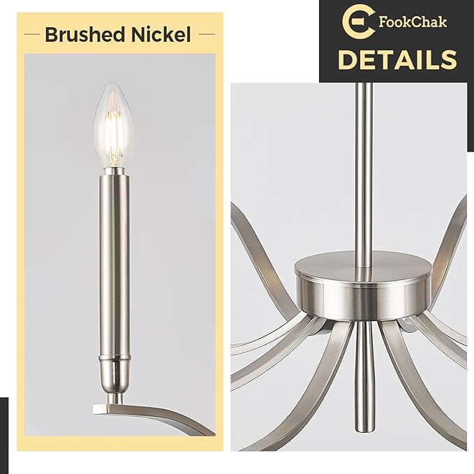 Nickel Chandeliers for Dining Room, 8-Light Chandelier Light Fixture Over Table Modern Candle Chandelier 44in Master Bedroom Chandeliers Lighting for Entry Foyer Bathtub Living Room-Ruum Studio Home