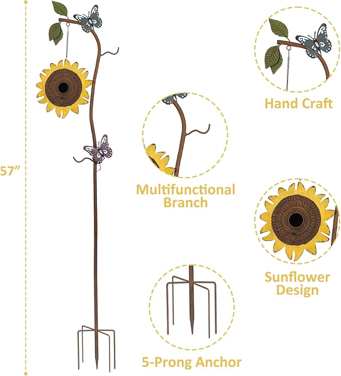 BAYN 57” Bird Houses Stake for Outside, Metal Wild Bird Feeder Birdhouse Stake Pole with Sunflower Design Outdoor Decorations for Patio, Backyard, Garden-Ruum Studio Home