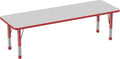 FDP Rectangle Activity School and Classroom Kids Table (24 x 72 inch), Chunky Toddler Legs, Adjustable Table Height 15-24 inches - Gray Top and Red Edge-Ruum Studio Home