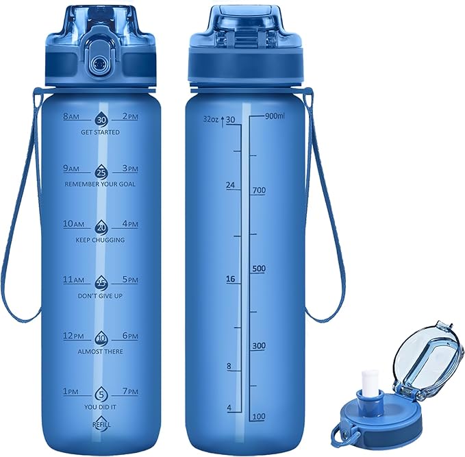32oz Motivational Water Bottles with Time Marker & Fruit Strainer, Transparent Gradient Color Water Bottle with Times to Drink, Leakproof & BPA Free, Reusable Bottle with Strap (No Straw)-Ruum Studio Home