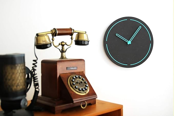 Stephanie Imports Modern Minimalist Dark Concrete Gray Silent Wall Clock (Teal)-Ruum Studio Home