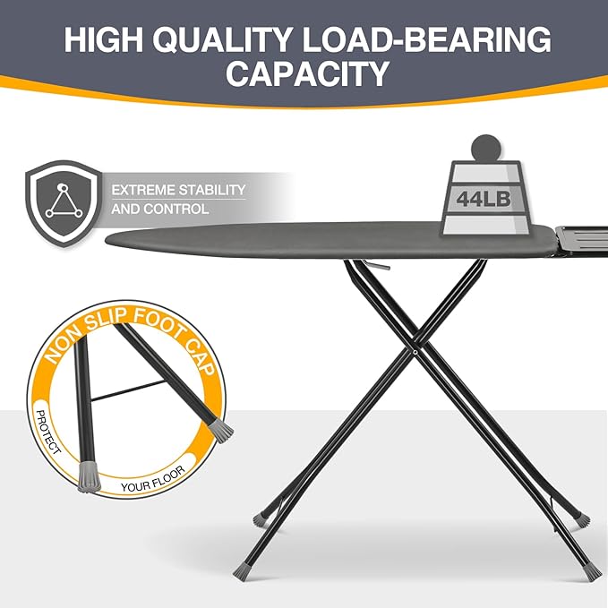 APEXCHASER Ironing Board, Full Szie Iron Board with Iron Rest,Height Adjustable,Extra Thick Heat Resistant Cover with Sleeve Board 15x45 Grey-Ruum Studio Home