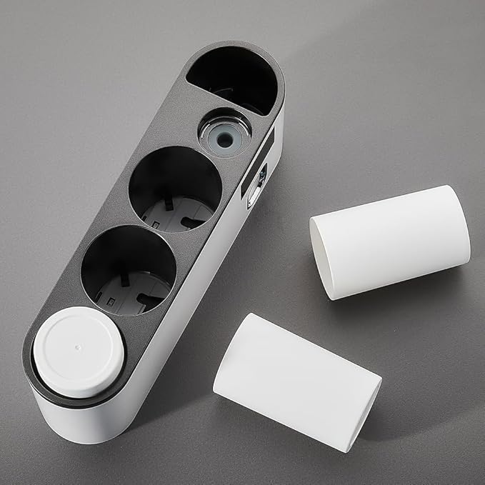 Toothbrush Cleaning Holder, Self Adhesive Toothbrush Holder with 3 Cups, Automatic Toothpaste Squeezer Dispenser Bathroom Accessories Set (White)-Ruum Studio Home