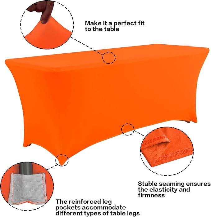 IVAPUPU 8FT Table Cloth for Rectangular Fitted Events Stretch Orange Table Covers Washable Cover Spandex Tablecloth Protector for Party, Wedding, Cocktail, Banquet, Festival-Ruum Studio Home