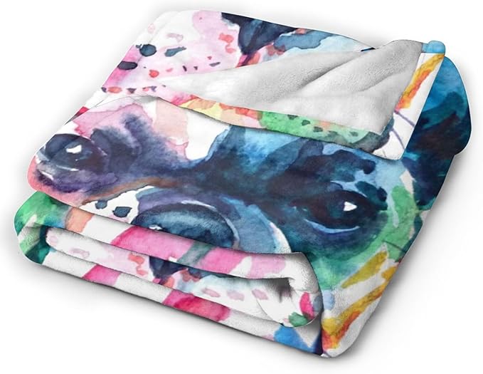 HGOD DESIGNS Watercolor French Bulldog Fleece Throw Blanket Ultra Soft Cozy Blooming Decorative Flannel Blanket All Season for Home Couch Bed Chair Travel 50x60in-Ruum Studio Home