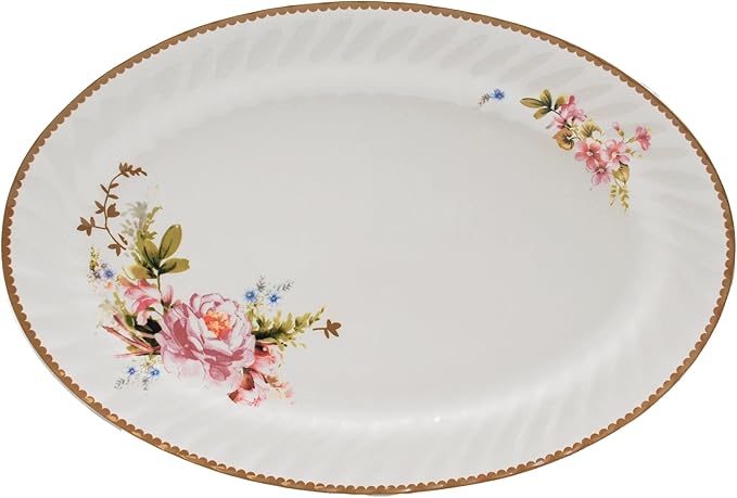 Lynns Paradise Timeless Rose 14-Inch Oval Platter, Set of 2, Pink; Heavy Duty; Chip Resistant; Lead and Cadmium Free; Freezer to Oven Safe up to 500°F-Ruum Studio Home