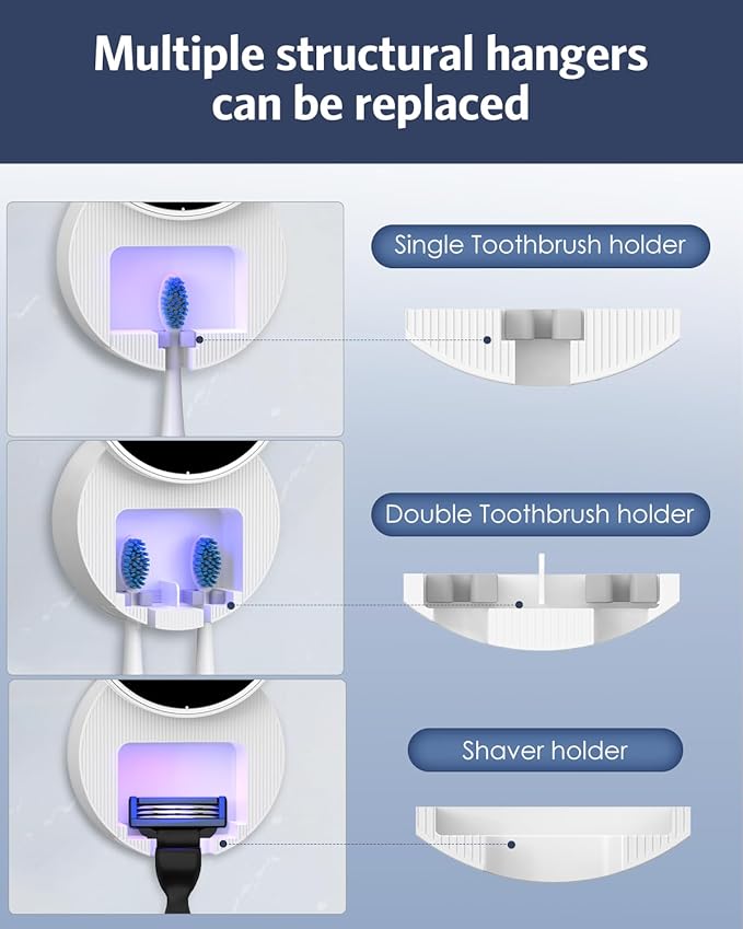 Upgraded UV Toothbrush Cleaner Holder Wall Mounted, Temracha Razor Electric Toothbrush Holder for Bathroom, LED Smart Screen, with Auto-Inductive Cover, Cleaning and 60-Degree Drying, for Home, Travel-Ruum Studio Home