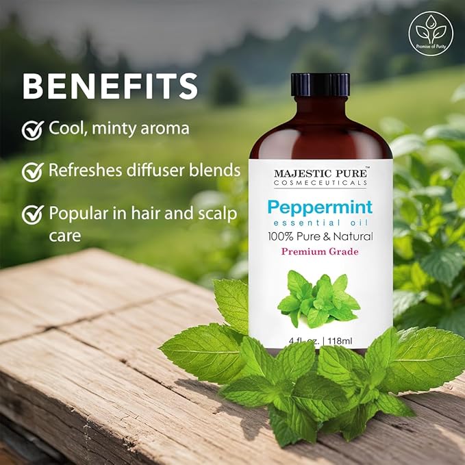 Majestic Pure Peppermint Essential Oil with Glass Dropper - 4 Fl Oz Pack of 2-100% Pure and Natural Peppermint Oil - Premium Grade Essential Oils for Diffuser, Aromatherapy, Soap and Candle Making-Ruum Studio Home