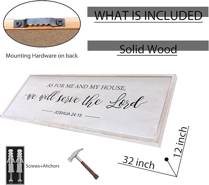 As for Me and My House We Will Serve the Lord Wall Decor - 32" x 12" Large Rustic Family Living Room Wood Framed Home Sign Joshua 24 15 Christian Bible Verse Plaque Hanging Wall Art(White)-Ruum Studio Home