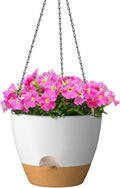 ZMTECH 12 Inch Hanging Planters for Indoor Outdoor Plants, 1 Pack Self Watering Hanging Plant Pots with Drainage Holes and Removable Saucer, Plastic Flower Hanging Pots with Watering Lip (White)-Ruum Studio Home