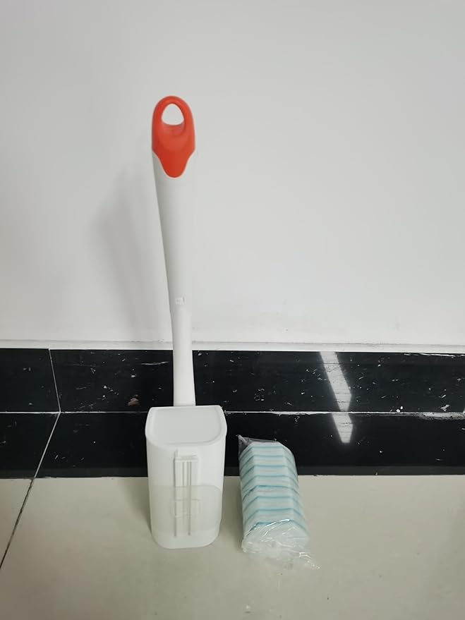 JEHONN Disposable Toilet Bowl Cleaner Wand with 40 Cleaner Refills, Wall Mounted Long Handle Compact Bathroom Scrub Brush Holder Set for Sink Bathtub Wash Basin Mop Pool (Orange)-Ruum Studio Home