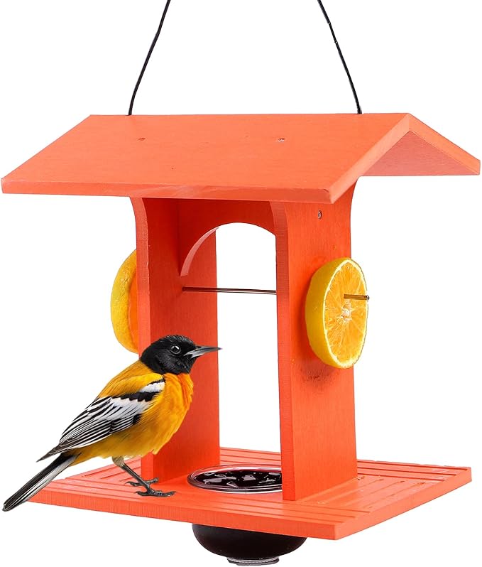 Oriole Feeder for Outdoors Hanging with Gift Box, Durable Plastic Oriole Jelly Feeder with Fruit Holder & 6oz Glass Bowl, Bird Feeder for Orioles with Roof Rain Protection for Garden, Patio, Backyard-Ruum Studio Home