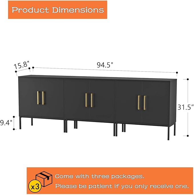 LYNSOM TV Stand for 85 Inch TV, Media Entertainment Center Console Table, 3 Cabinets, TV Console Table with Storage Cabinet for Bedroom, Living Room, Entertainment Room (Black)-Ruum Studio Home