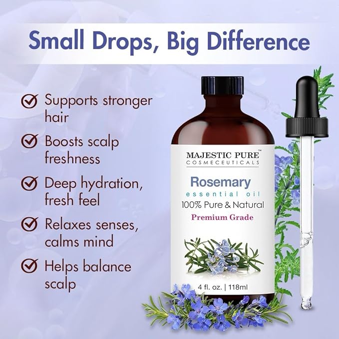 Majestic Pure Rosemary Essential Oil with Glass Dropper - Huge 4 Fl Oz - 100% Pure and Natural Rosemary Oil - Premium Grade Essential Oils for Diffuser, Aromatherapy, Soap and Candle Making-Ruum Studio Home