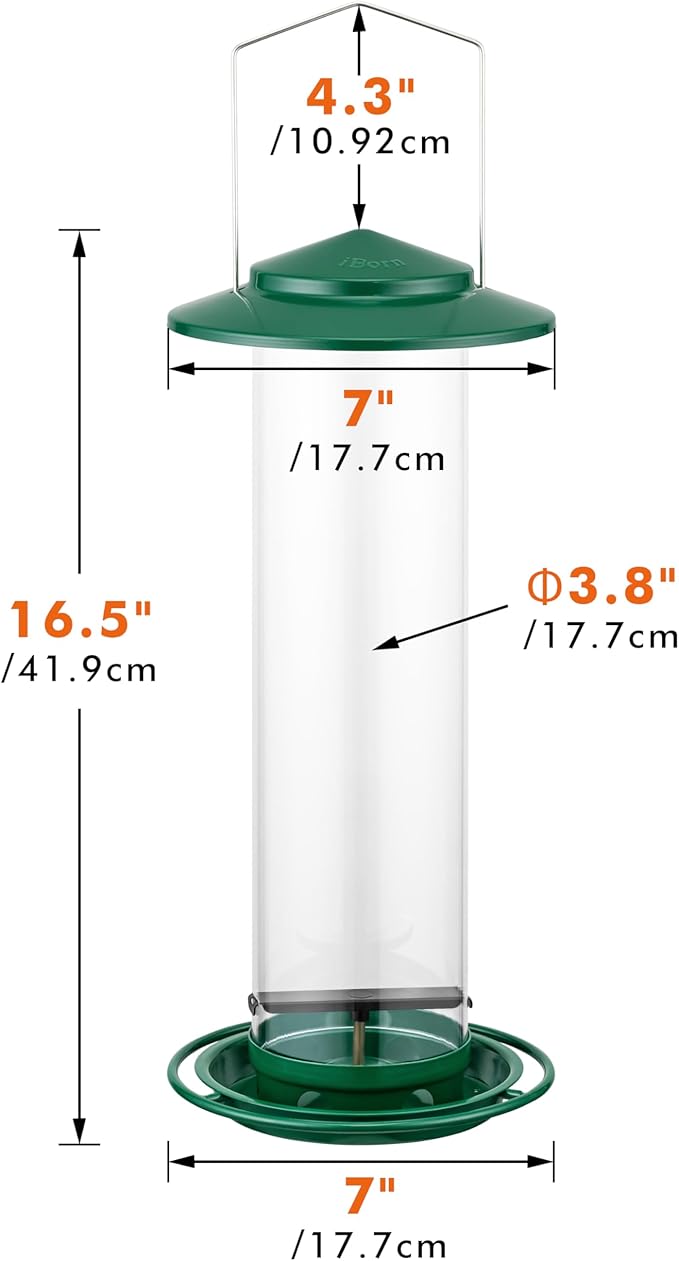 iBorn Metal Bird Feeder for Outside Hanging,Wild Bird Feeders for Cardinal,18cm Large Roof&Green,42CM Long,4.5lb High-Capacity(Seed is not Included)-Ruum Studio Home