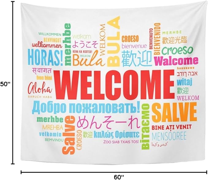 TOMPOP Tapestry World Welcome Word Cloud in Different Languages Conceptual Multilingual Home Decor Wall Hanging for Living Room Bedroom Dorm 50x60 Inches-Ruum Studio Home
