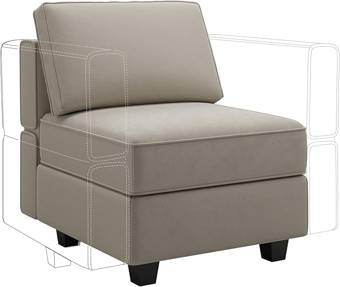 Belffin Modular Sofa Middle Module with Storage Accent Armless Chair for Modular Sectional Sofa Couch Velvet Grey-Ruum Studio Home