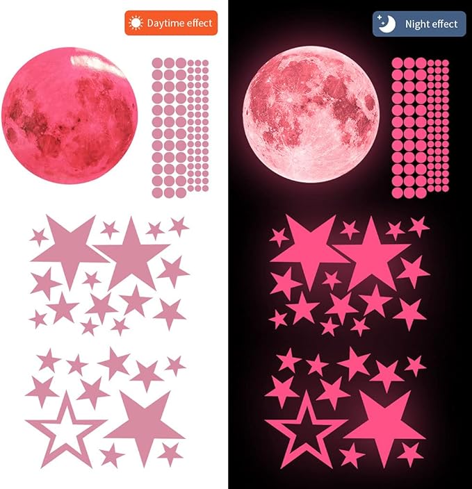 Glow in The Dark Stars and Moon Stickers for Ceiling, Luminous Wall Decals Decor for Bedroom Living Room, 407 dots + 27 Stars + 30cm Moon-Ruum Studio Home