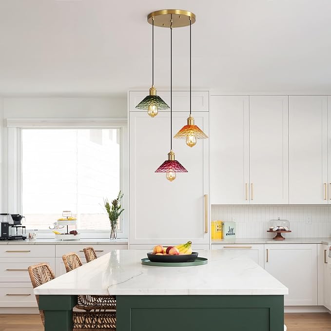 Glass Ceiling Chandelier,3-Light Colorful Hanging Pendant Light,Mid Century Modern Glass Pendant Light Fixture for Dining Room, Hallway, Living Room,Farmhouse,Kitchen Island-Ruum Studio Home