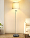 Floor Lamps for Living Room, Black Floor Lamp Adjustable Height Standing Lamp, Dimmable Modern Tall Floor Lamp for Bedroom Office with Beige Linen Shade, 8W 3000K Bulb Included-Ruum Studio Home