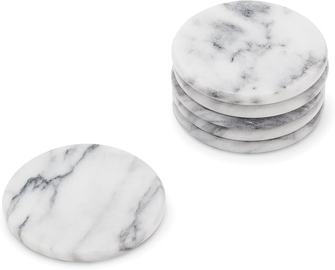 Fox Run 48749 Natural White Polished Marble Stone Coasters, Set of 6-Ruum Studio Home