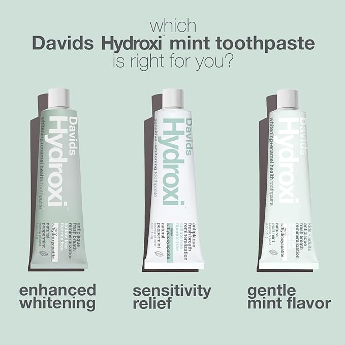 Davids Hydroxi Fluoride Free Nano Hydroxyapatite Whitening + Enamel Health Toothpaste, Antiplaque, Fresh Breath, Remineralizing, SLS Free, Natural Peppermint, 4 oz, Made in USA-Ruum Studio Home