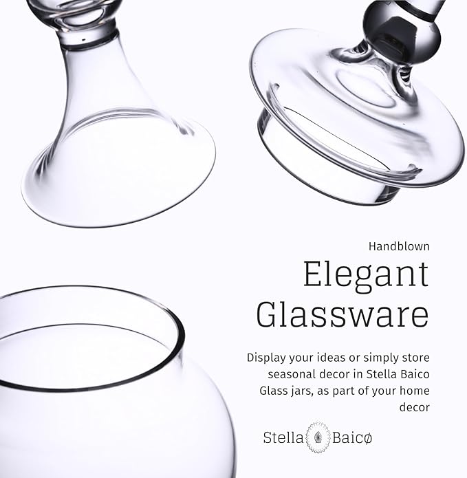 Stella Baic Hand-Blown Glass Apothecary Jar with Lid, Minimalist Style, Decorative Jar, Clear Glass Candy Jar, Height: 12.6", Diameter: 6.5-Ruum Studio Home