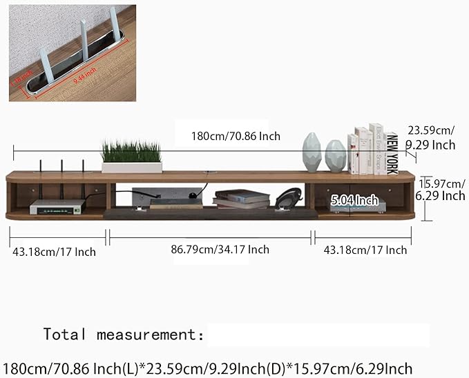 Pmnianhua Floating TV Shelf, 70'' Wall Mounted TV Stand Floating TV Console Media Entertainment Under TV Shelf for Bedroom Livingroom (Walnut)-Ruum Studio Home