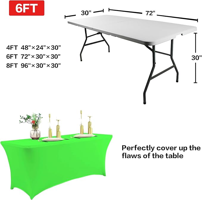 IVAPUPU 2 Pack 8FT Table Cloth for Rectangular Fitted Events Stretch Green Table Covers Washable Spandex Tablecloth Protector for Party, Wedding, Cocktail, Banquet, Festival-Ruum Studio Home