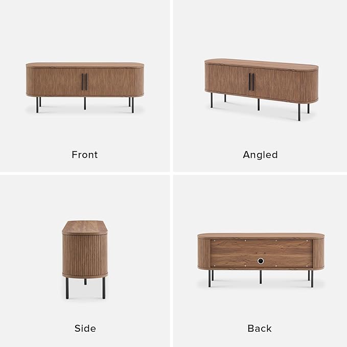 mopio Quin TV Stand, Mid Century Modern for 55/60/65 inch TV, Farmhouse TV Stand, Entertainment Center with Storage, TV and Media Console for Living Room (Walnut, 59" Tambour)-Ruum Studio Home