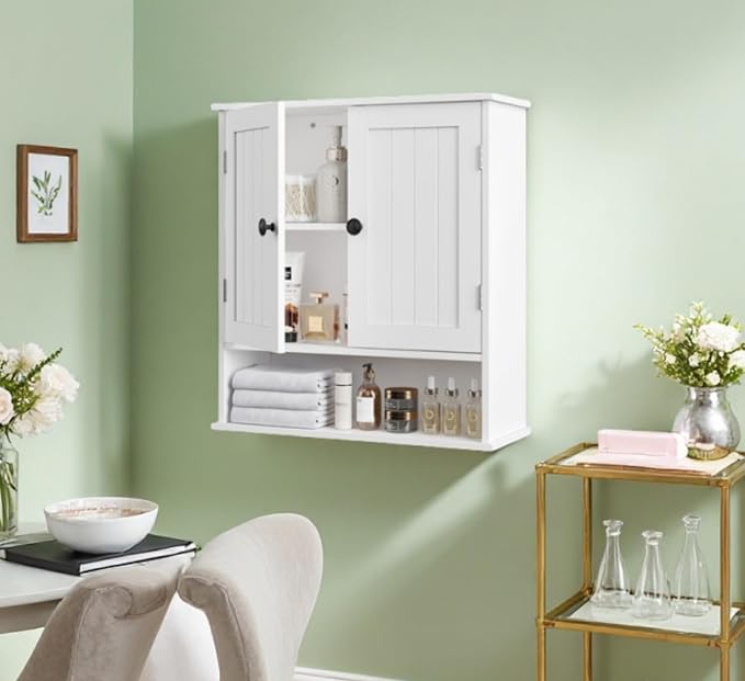 Bathroom Cabinet Wall-Mounted, White Storage Cabinets with Adjustable Shelves, Space-Saving Organizer with 2 Doors for Bathroom, Laundry, Kitchen - Moisture Resistant & Easy Install-Ruum Studio Home