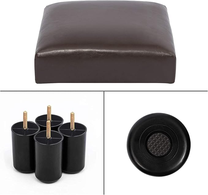 Joveco Small Foot Rest Stool Ottoman, 15" Leather Footrest Square Footstool with Non-Skid Plastic Legs, for Chair, Under Desk, Office, Living Room, Brown-Ruum Studio Home