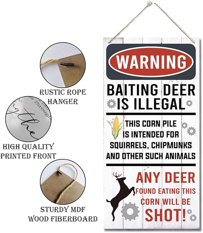 Warning Signs, Funny Hunting Sign Wall Decor, Baiting Deer Is Illegal Sign, Decorative Wood Hanging Wood Plaque, Man Cave Bar Cabin Decor, Pub Decor, Farmhouse Wall Decor for Coffee & Bar-Ruum Studio Home