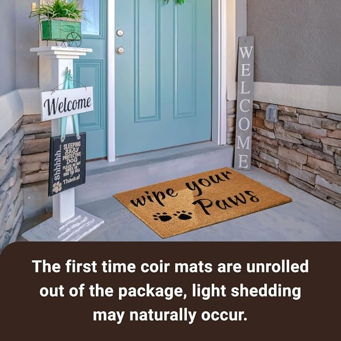 KANKUN Coco Coir Door Mat with Heavy Duty Backing, Welcome Doormat (17" x 30"), Doormat Entrance (Wipe Your Paws)-Ruum Studio Home