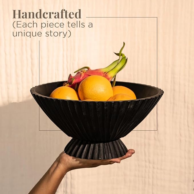 Folkulture Wooden Fruit Bowl for Kitchen Island | (11") Countertop or Eco Friendly Decorative Centerpiece Table Decorations | Decorative-Bowl or Fruits Tray or Fruits Holder for Kitchen Counter Decor-Ruum Studio Home