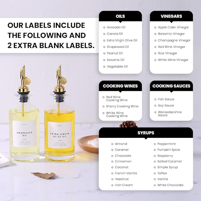 Molimoli Oil and Vinegar Dispenser with Metal Pour Spout, Weighted Pourer, Glass Bottle Dispenser for Kitchen, Olive Oil Cruet, Glass Olive Oil Bottle | 350ml, Set of 2-Ruum Studio Home