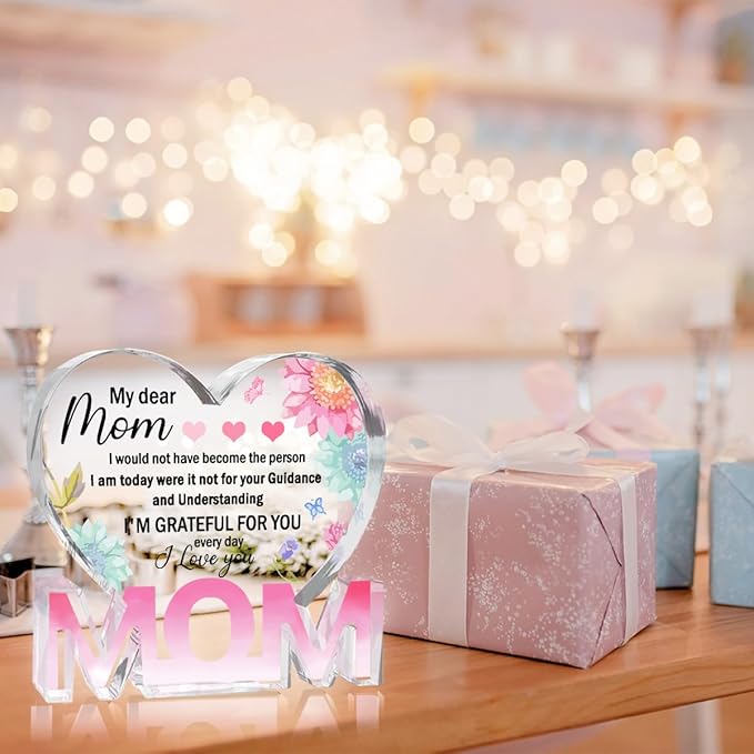 Mothers Day Gifts Best Mom Gifts -Gifts for Mom from Daughter Son - Best Mom Ever Gifts Unique Mother Birthday Acrylic Heart-Shaped Plaque Desk Decorations Present for Mom Christmas Anniversary-Ruum Studio Home