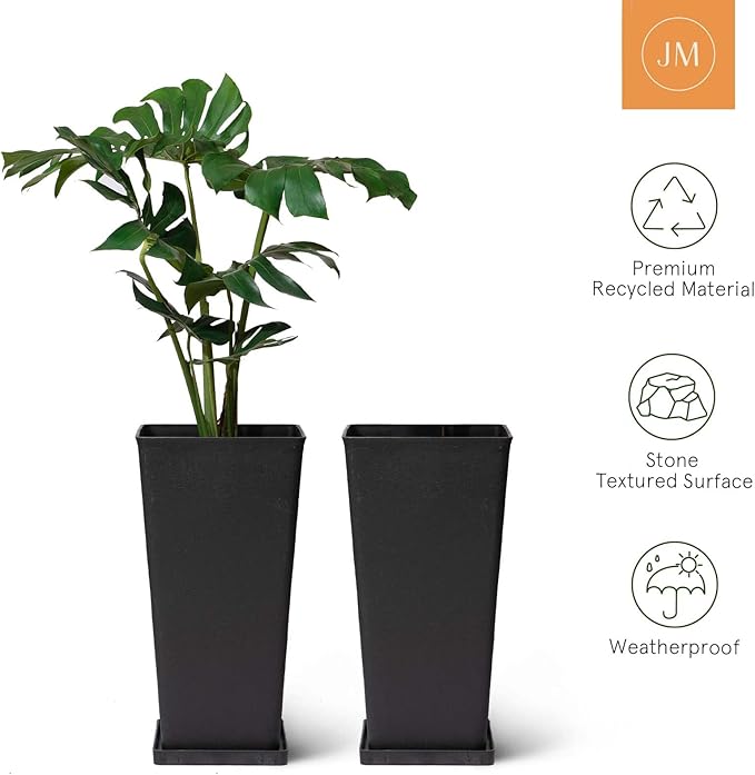 La Jolíe Muse Tall Planters 20 Inch, Flower Pot Pack 2, Patio Deck Indoor Outdoor Garden Tree Planters (Black)-Ruum Studio Home