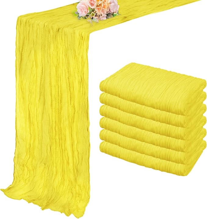 6 Pack Yellow Cheesecloth Table Runner 20 x 120 Inch Long Rustic Gauze Cheese Cloth Table Runner for Wedding 10FT Bridal Baby Shower Table Decorations Boho Fabric Sheer Birthday Party Table Decor-Ruum Studio Home