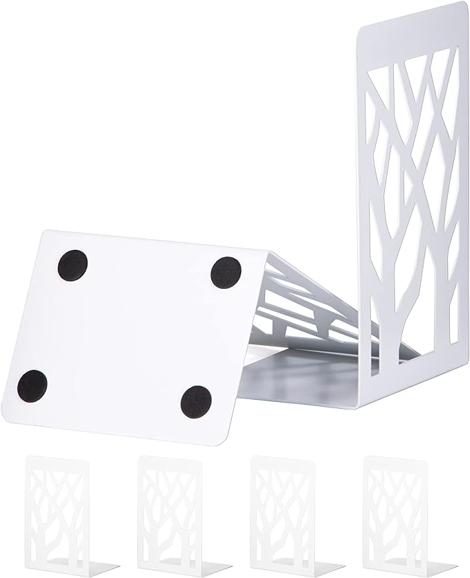 Book Ends, Bookends, Bookends for Shelves, Bookend, Book Ends for Heavy Books, White Metal Book Shelf Holder Home Decorative, Book Stoppers for Shelves, Bookend Supports 3 Pair-Ruum Studio Home